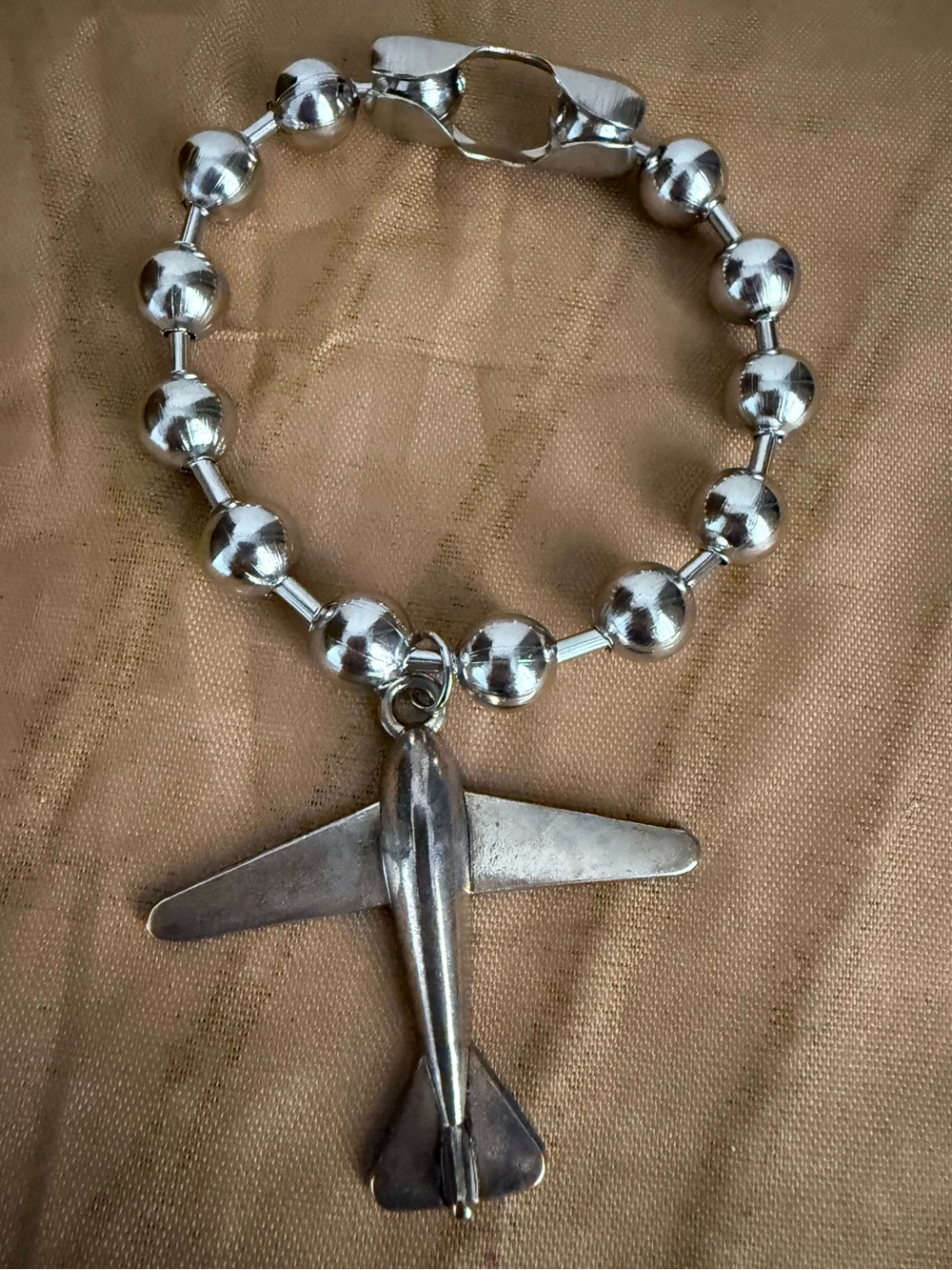 Silver Airplane Charm Bead Bracelet